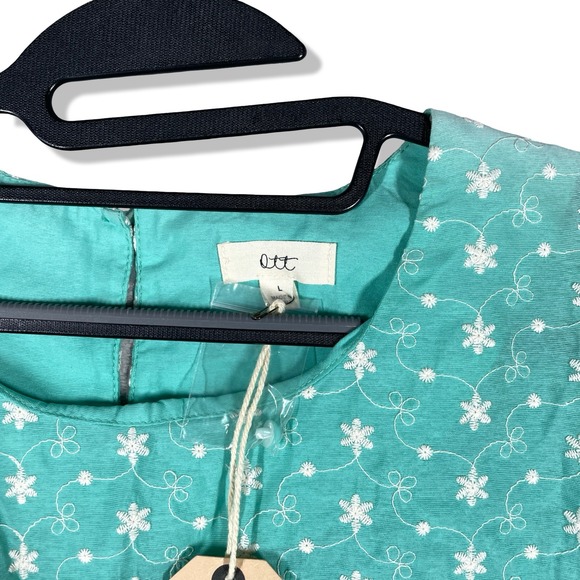 OTT Floral Embroidered Tiered Peasant Tunic Top Womens L Teal Green Boho NWT - Picture 3 of 8